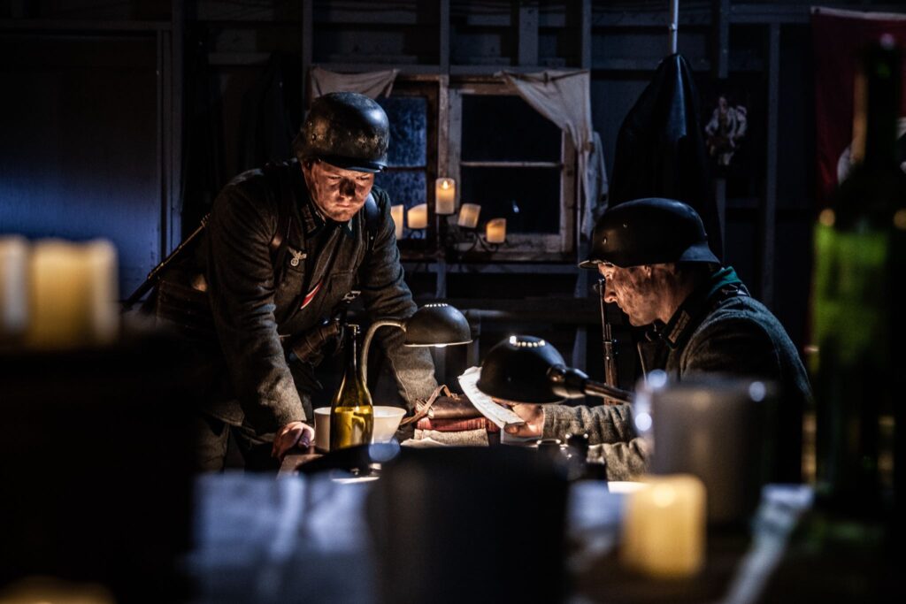 Soldiers of the 9th Panzer Grenadier Regiment ready their defences in Northern Italy. (Dramatic Recreation) (Left to Right) Erik McNamee & Seth Johnson.