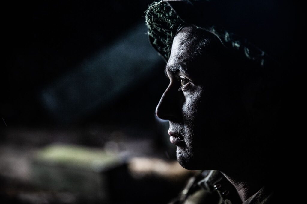 Private Ernest Smith stares down a German Panther tank in Northern Italy.(Dramatic Recreation) Evan-Riley.