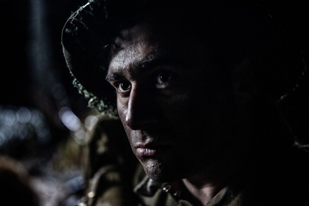 Private Ernest Smith stares down a German Panther tank in Northern Italy.(Dramatic Recreation) Evan-Riley.