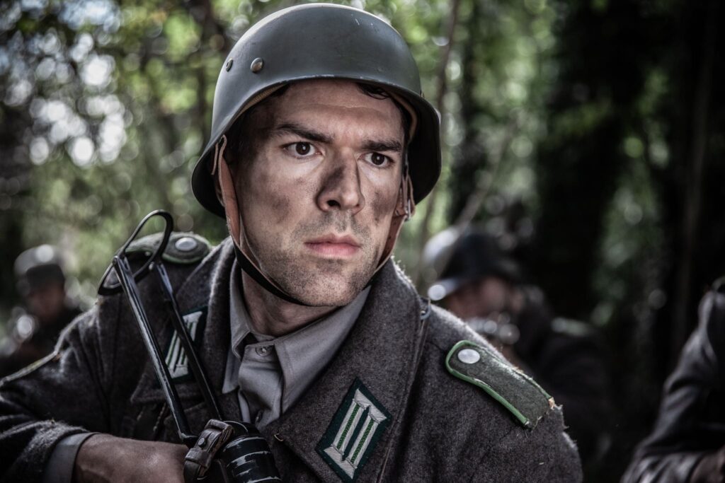 German Gebirgsjager prepares to attack a position held by French resistance fighters on the Vercors Plateau. (Dramatic Recreation) (Jonathan Woodhall)