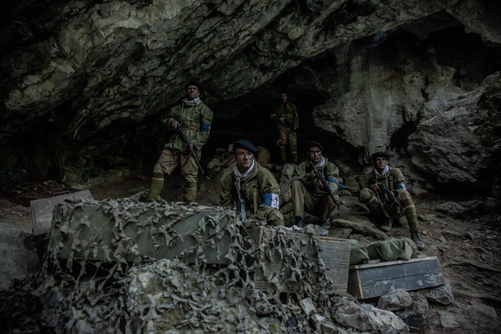 Lieutenant Blanc and his French Maquisard resistance fighters prepare to defend a cave above the Pas de l'Aiguille. (Gavin Marck, Christopher Formica, Dylan Araki, Kevin Trumble, Kaden Connors.)