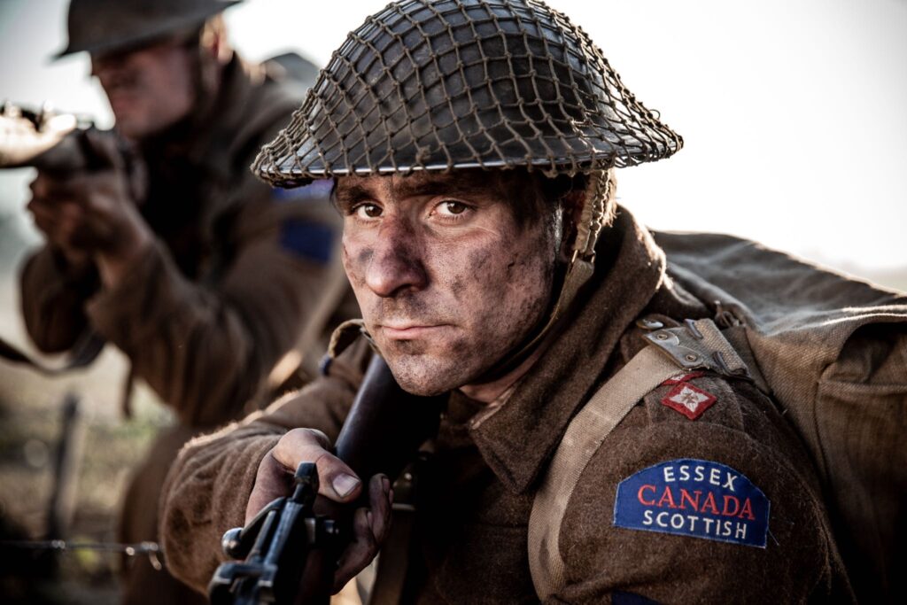 Canadian Acting Major Frederick Tilston prepares to assault a German position. (Dramatic Recreation) (Curtis Lovell)