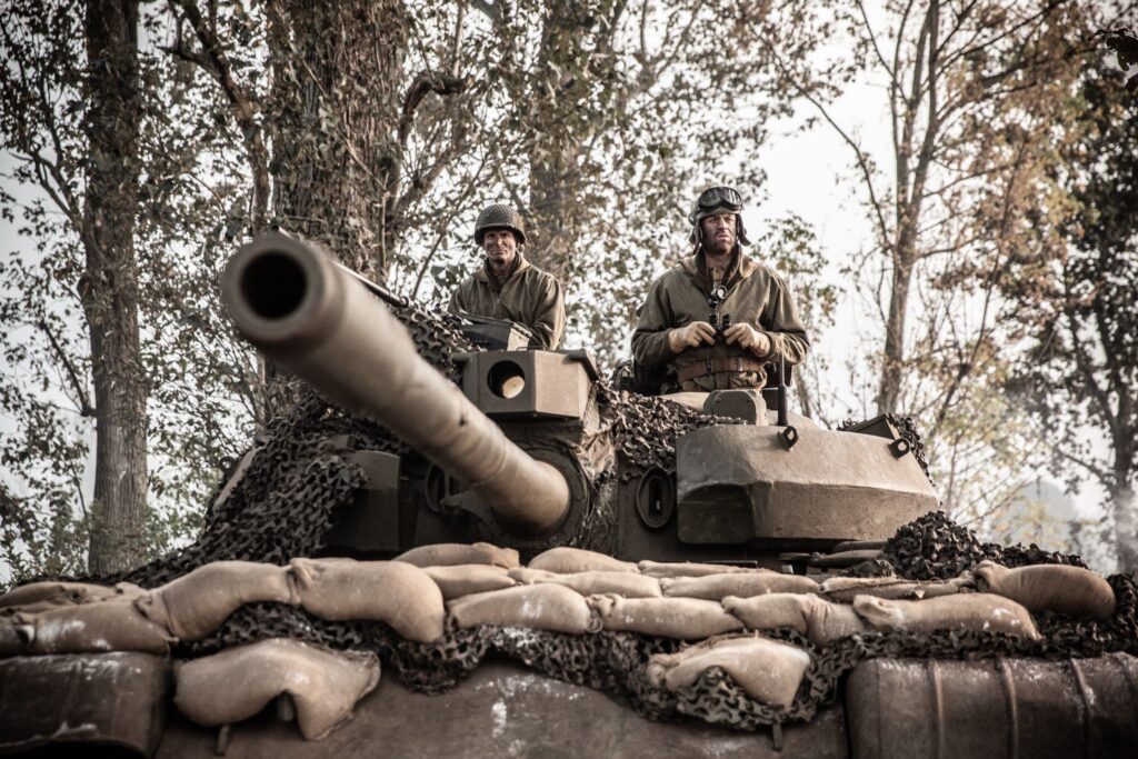 American forces defend the road through the Riedwihr Woods. (Dramatic Recreation) (L-R: Alessandro Pekin, Gavin Marck)